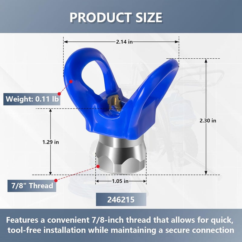 KUEDPEZ 246215 7/8" Thread RAC X Hand-Tight tip Guard, Base G7/8 tip Blue, Reversible Spray tip nozzles fit for Graco Spray Equipment & Spray Guns 246-215, Replace airless Spray Painting Machine Parts(2 pcs) - Image 3
